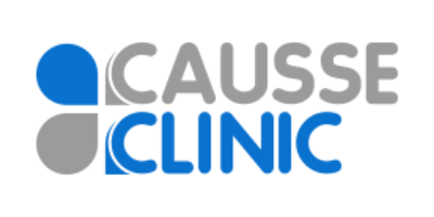 Logotipo de Causse Clinic (Clínica Onyar) con texto en azul sobre fondo transparente.