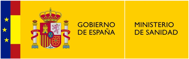 Logotipo oficial del Ministerio de Sanidad de España con el escudo y texto en negro sobre fondo transparente.